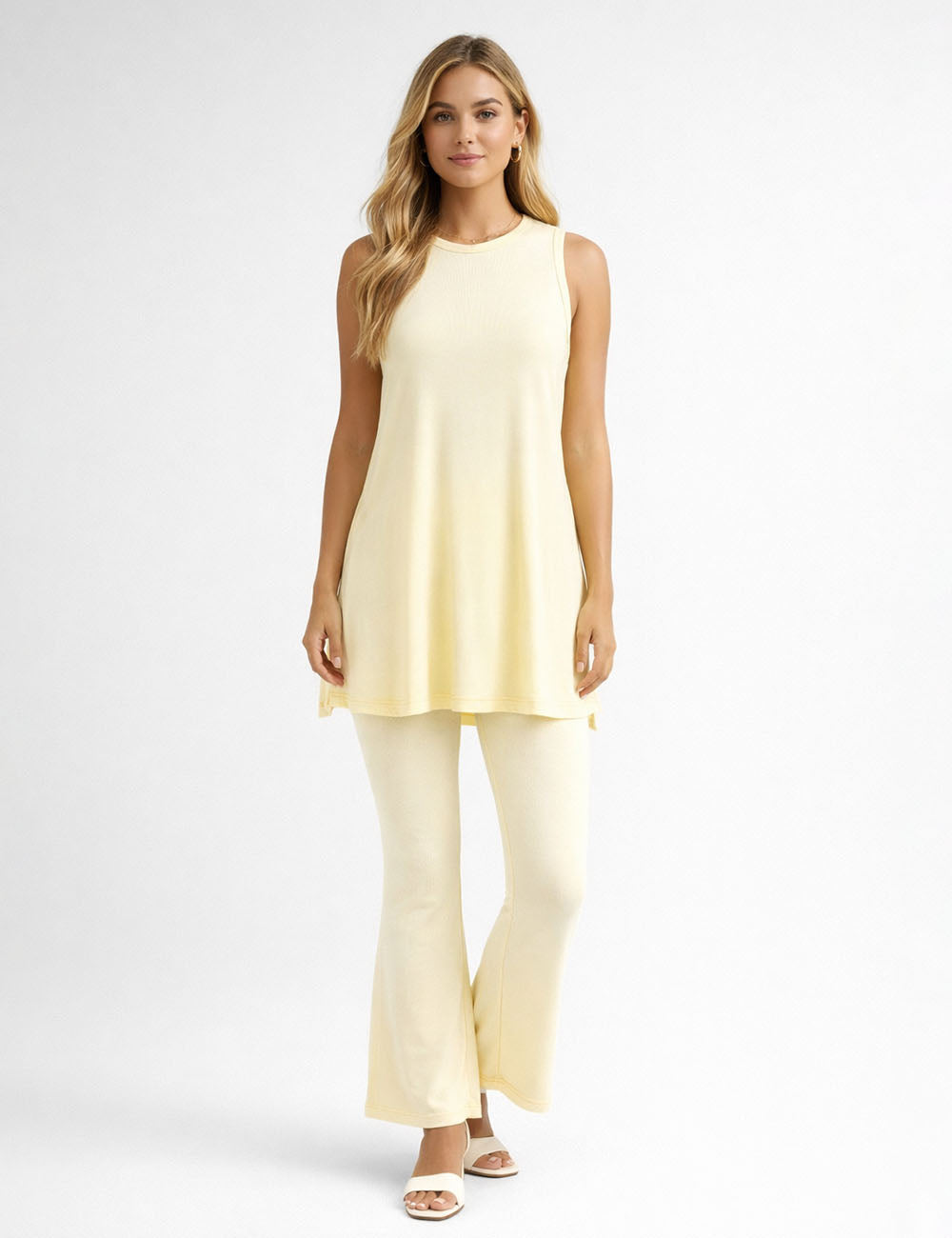 Ladies Casual Loose Tank Top & Flared Pants 2PCS Matching Set