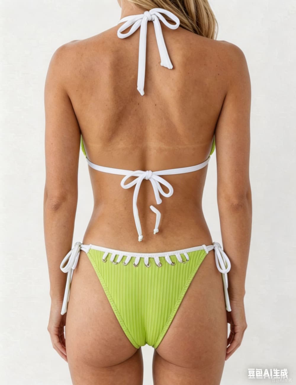 Ladies Braided Trim Ribbed Halter Triangle 2 Piece Bikini Set