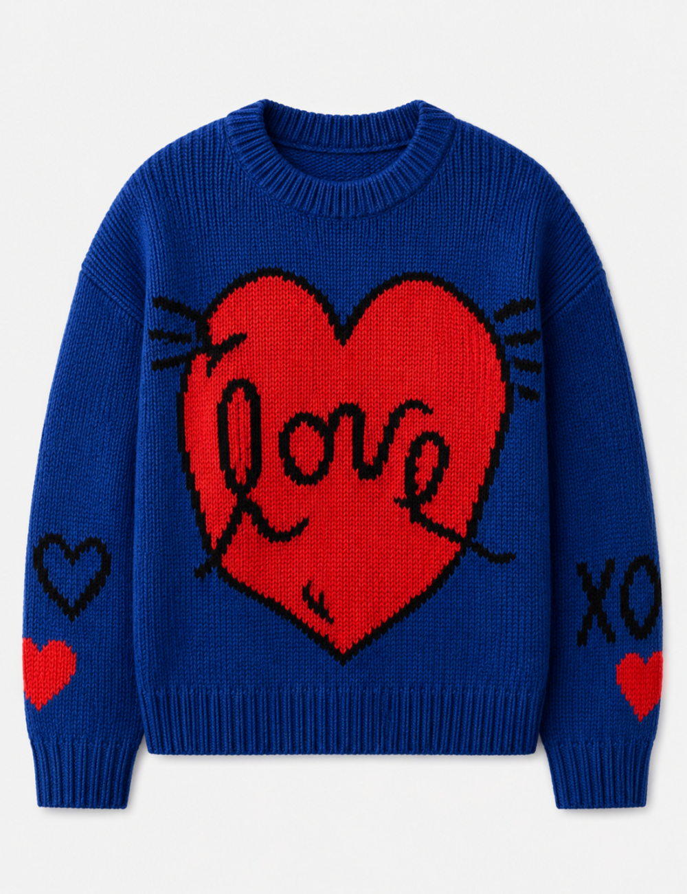 Ladies Love Heart Pattern Crew Neck Knit Sweater