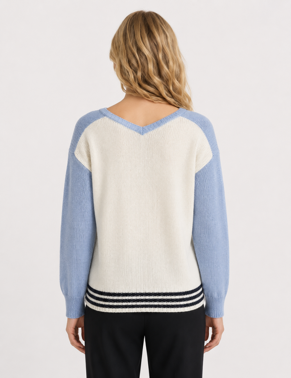 Ladies Long Drop Shoulder Sleeves V Neck Sweater