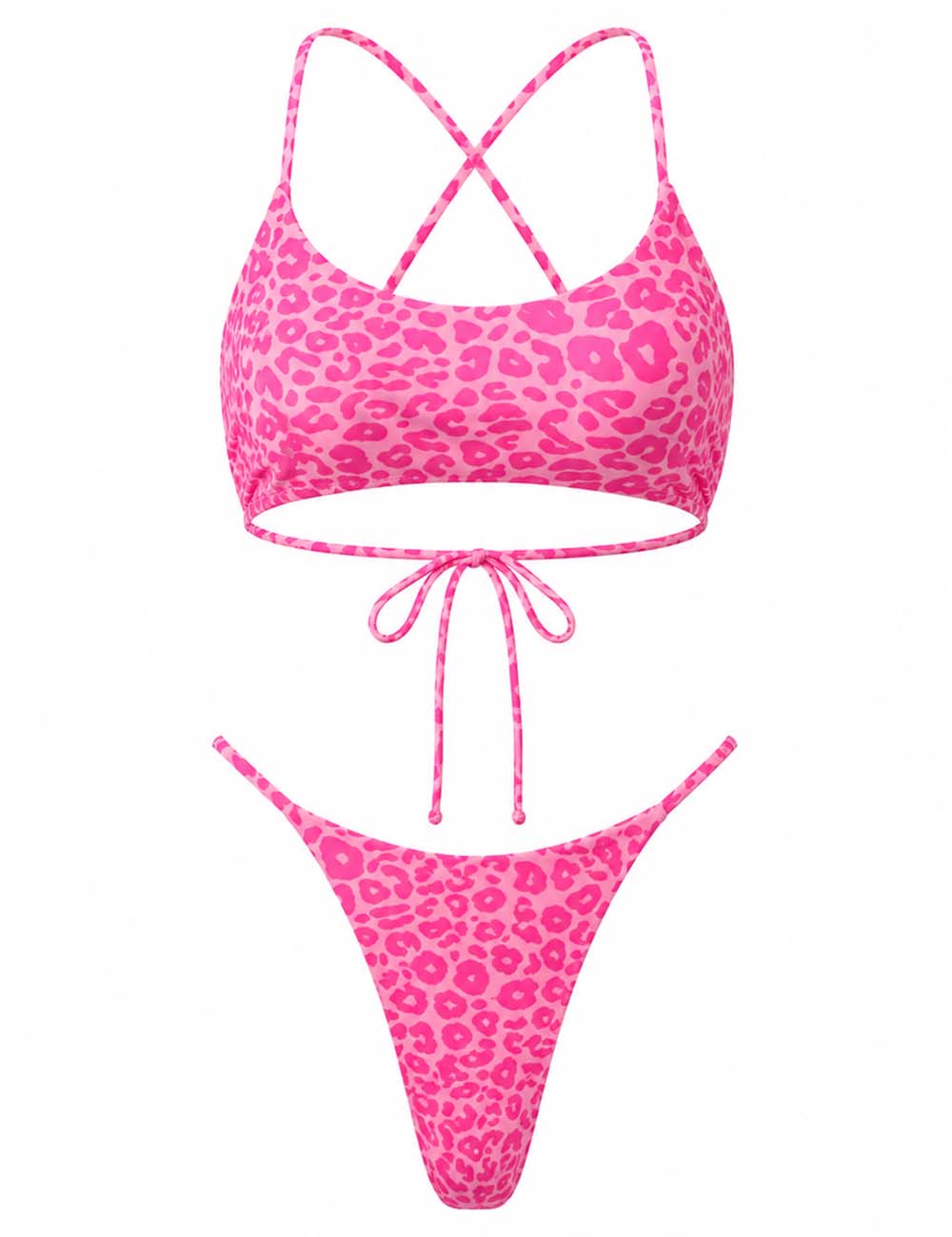Ladies Leopard Print Halter Scoop Neck Triangle Bikini Set