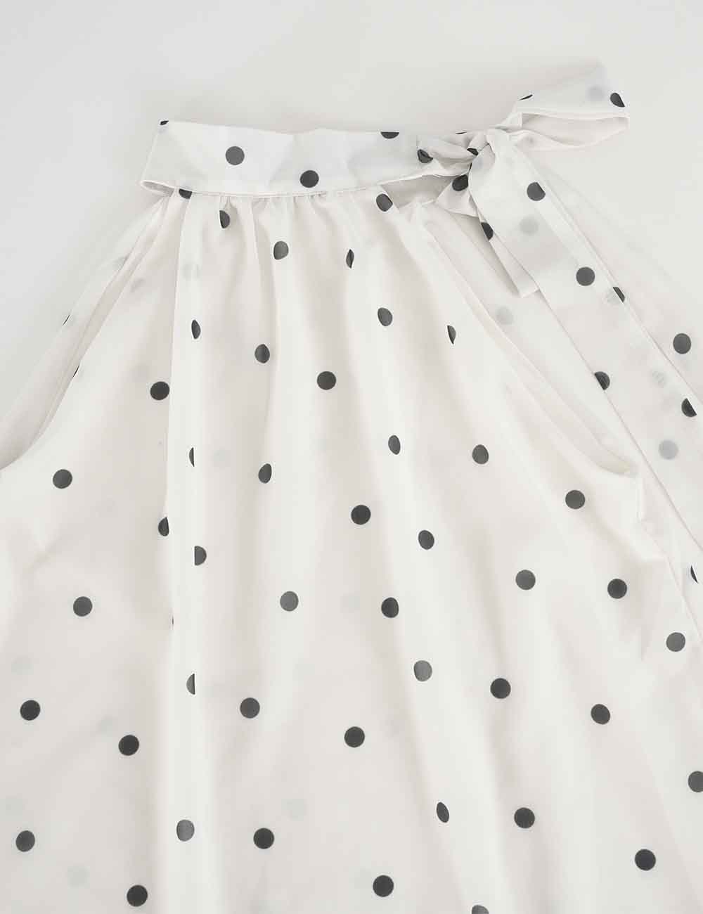 Ladies Bow Tie Neck Halter Polka Dot Sleeveless Top