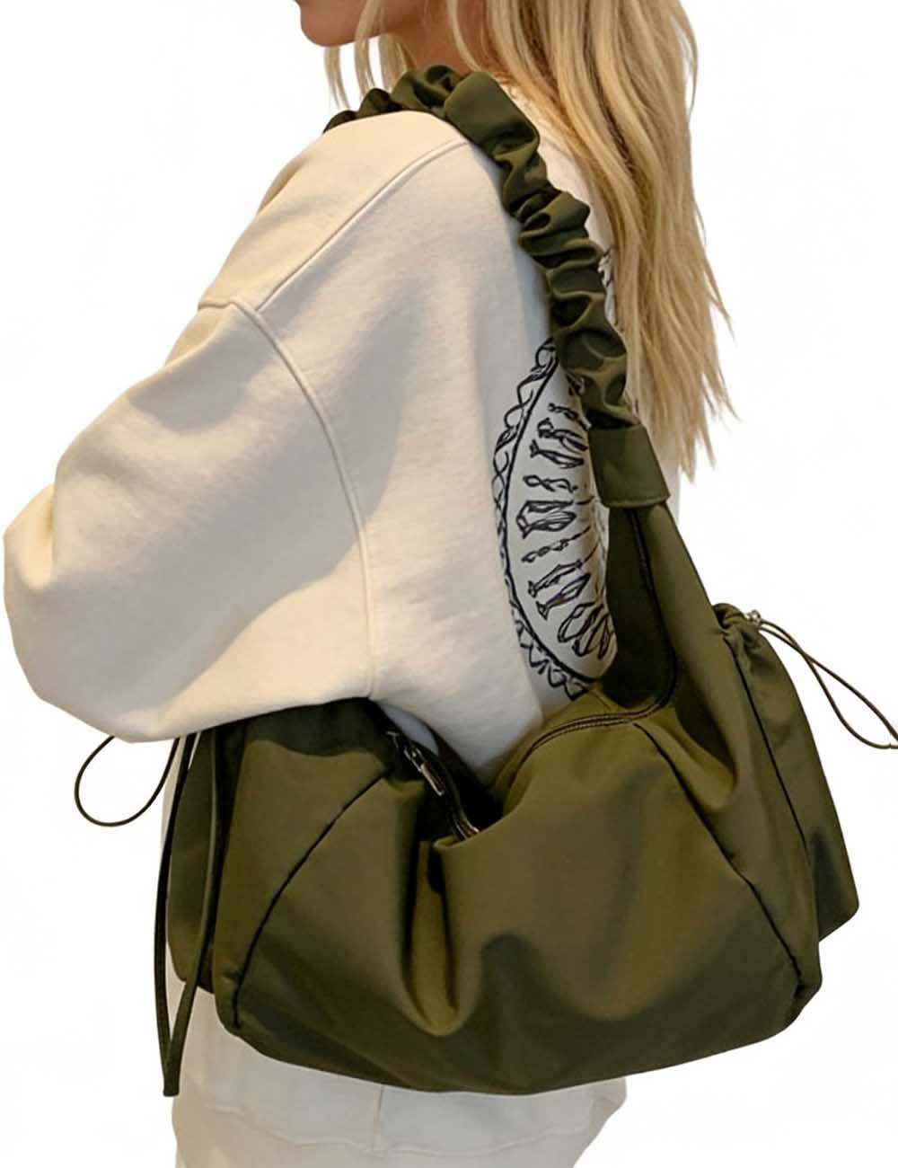 Ladies Nylon Hobo Ruched Strap Shoulder Bag