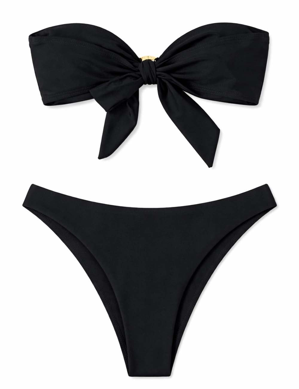 Ladies Metal Shell Buckle Bandeau Bikini Set