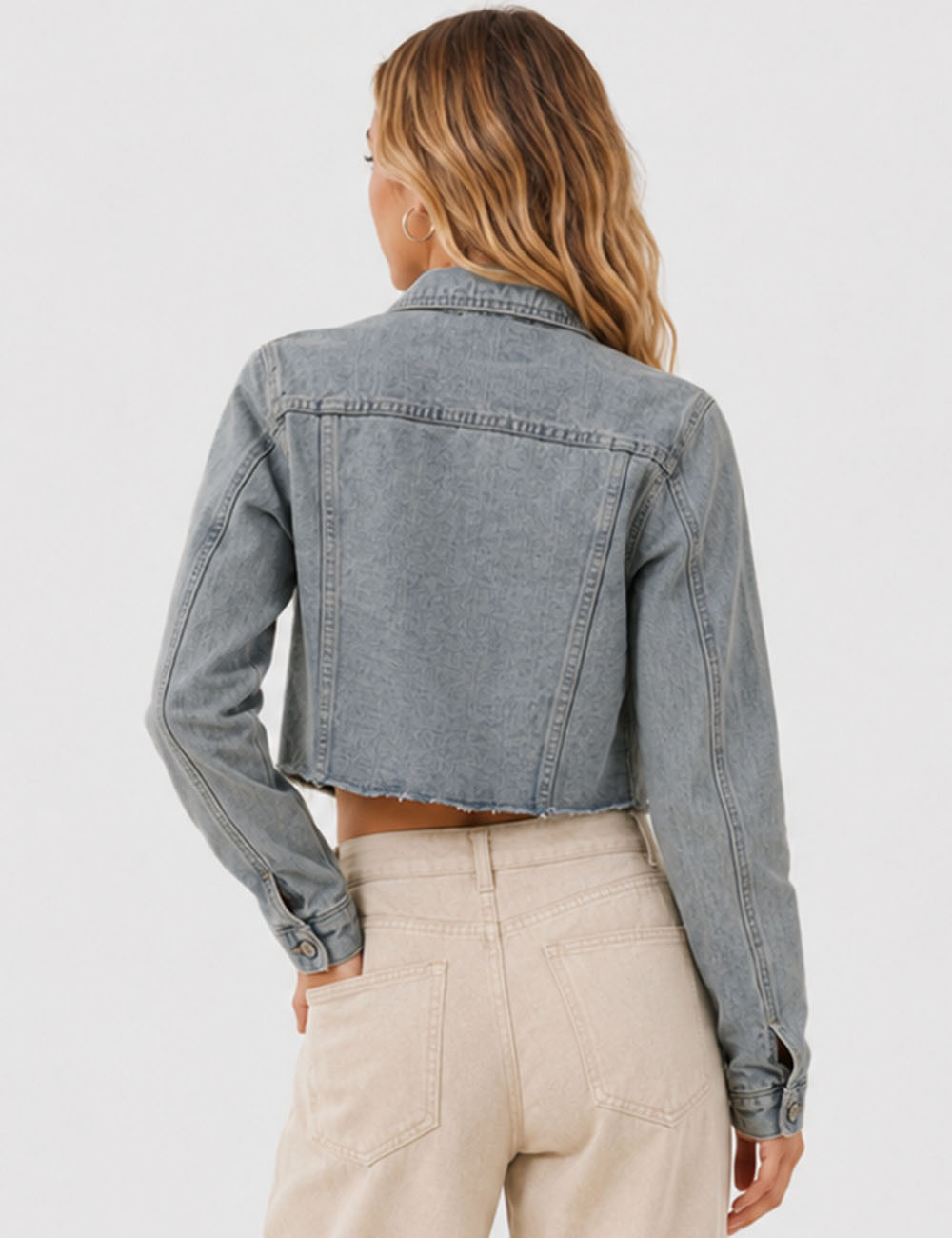 Ladies Destressed Button Down Croped  Denim Jacket