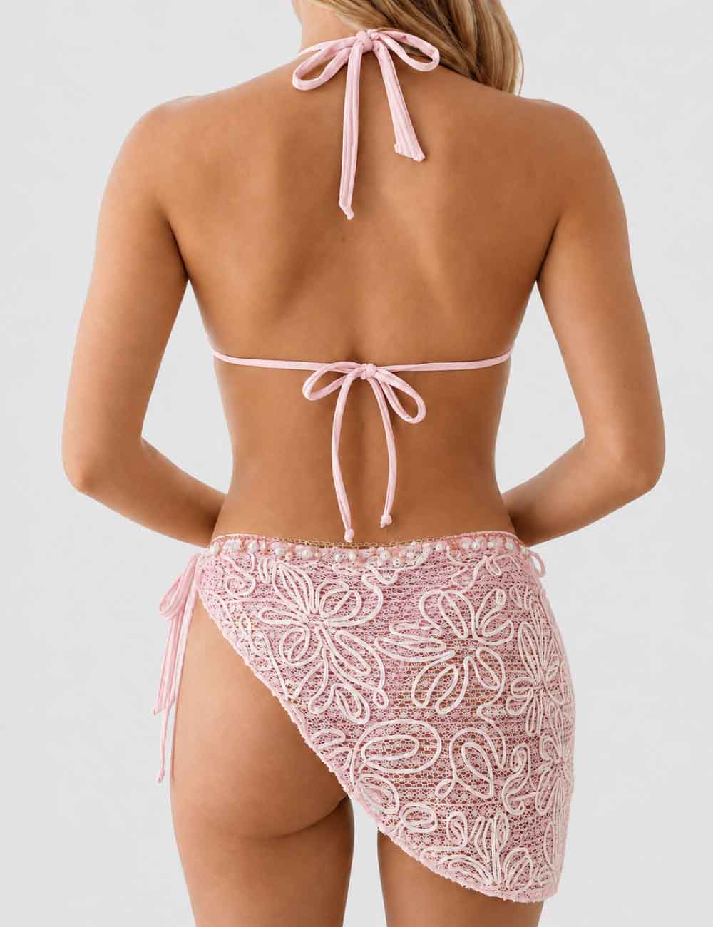Ladies Crochet Triangle Bikini Set with Wrap Cover Up Skirt