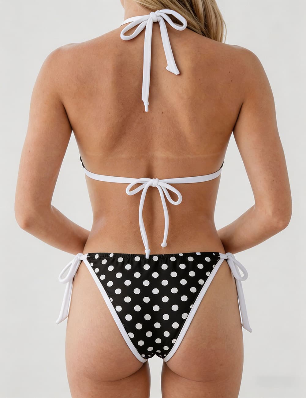 Ladies Plaid Color Block Halter Triangle 2 Piece Bikini Set