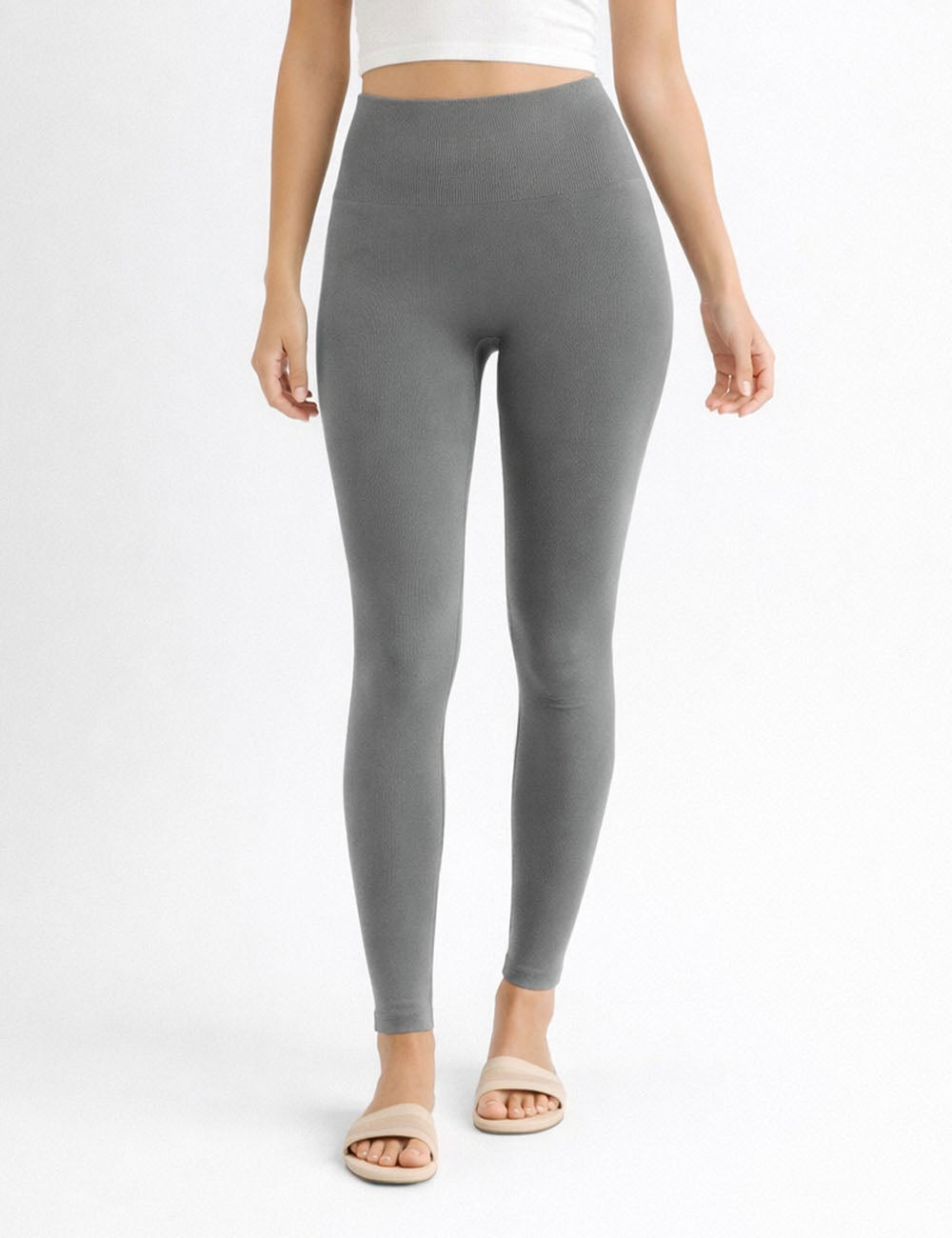 Ladies Seamless Elastic Waist Solid Color Yoga Pants