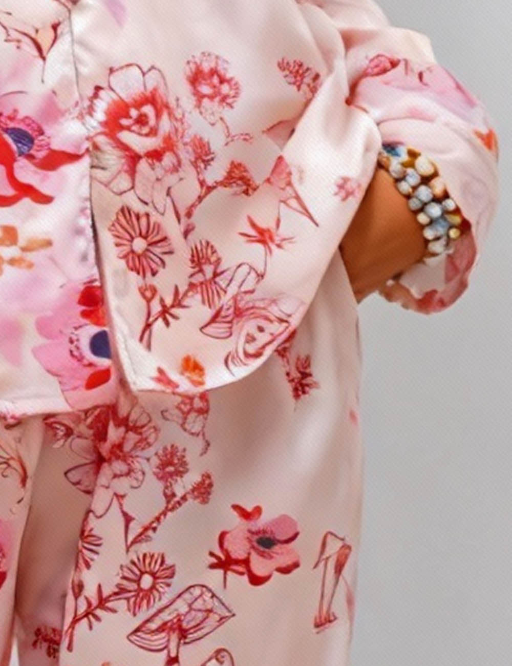 Ladies V-Neck Floral Print Top & Pants Set SKST51306