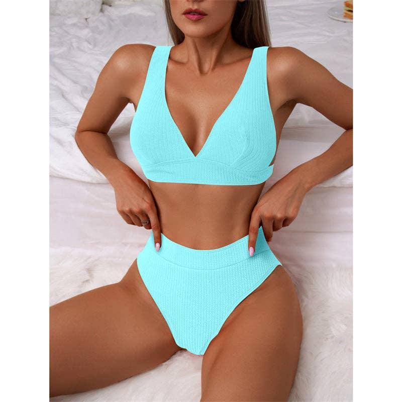 Classic Solid Color Simple Design 2PCS Bikini Set