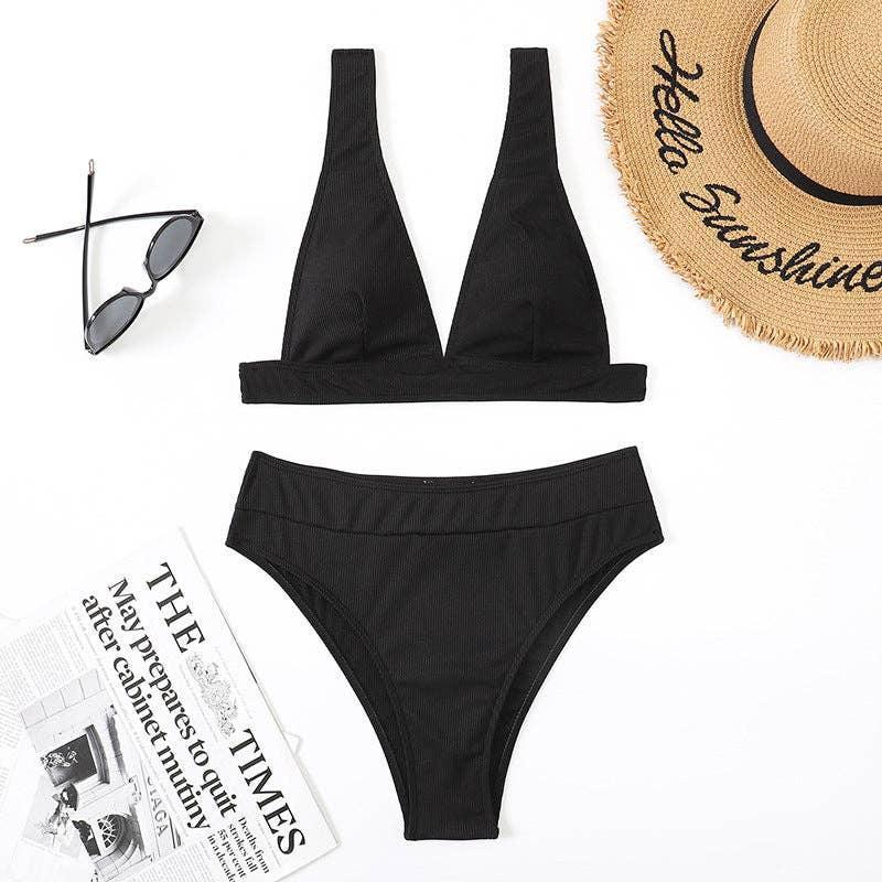 Classic Solid Color Simple Design 2PCS Bikini Set