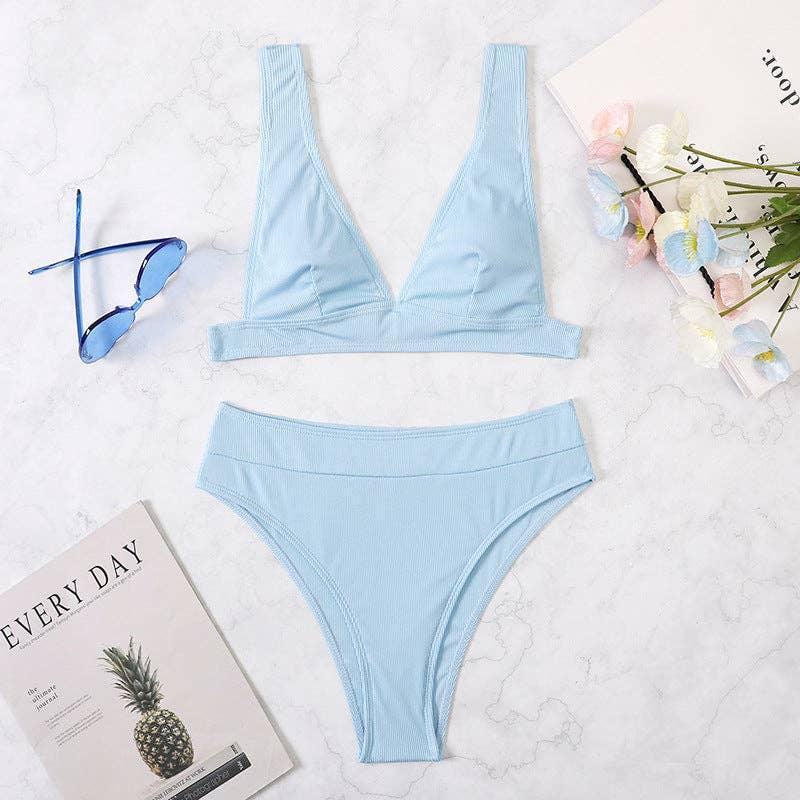 Classic Solid Color Simple Design 2PCS Bikini Set