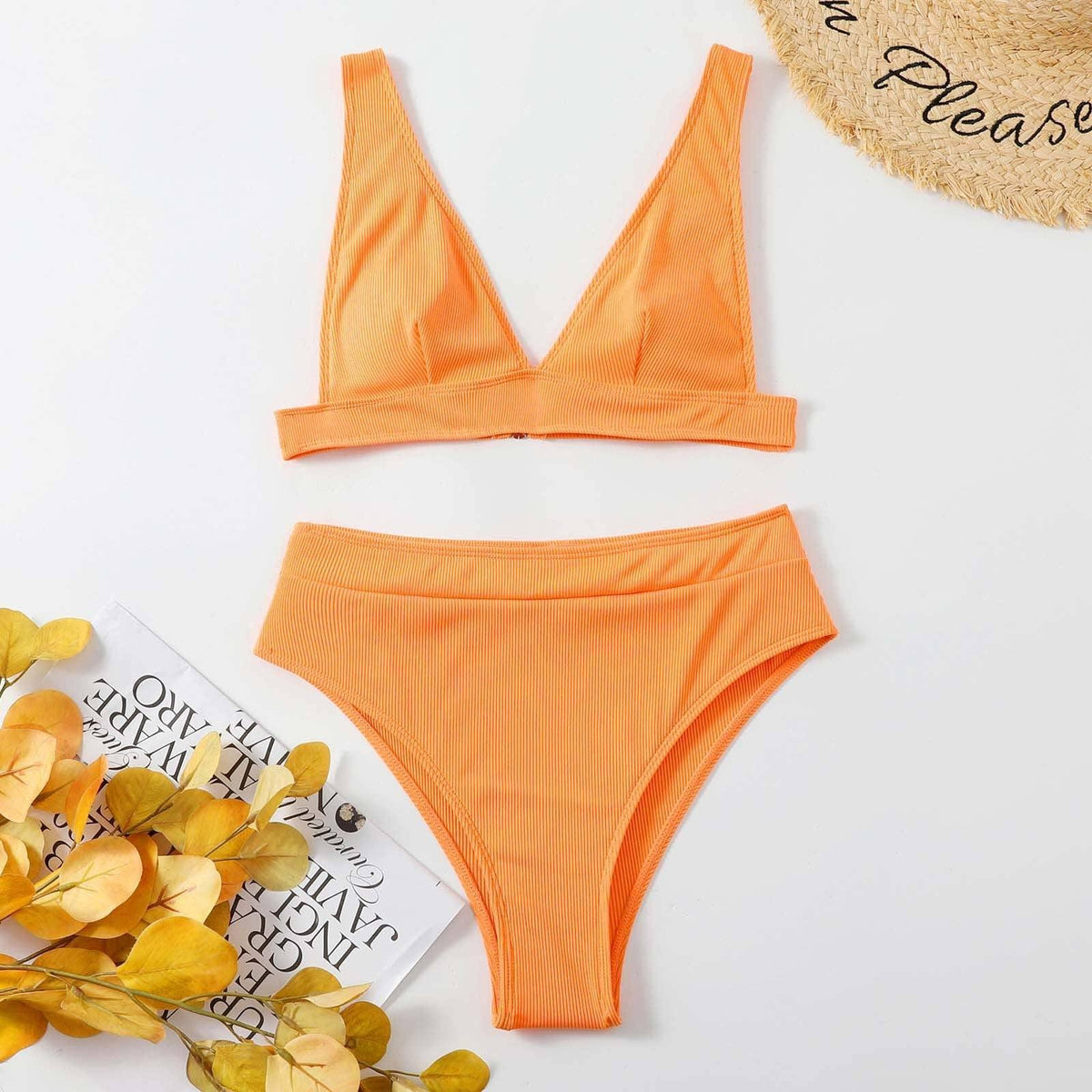 Classic Solid Color Simple Design 2PCS Bikini Set