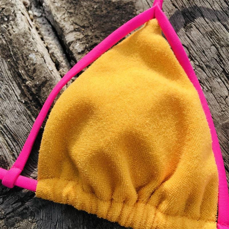 Color Block String Tie 2PCS Bikini Set