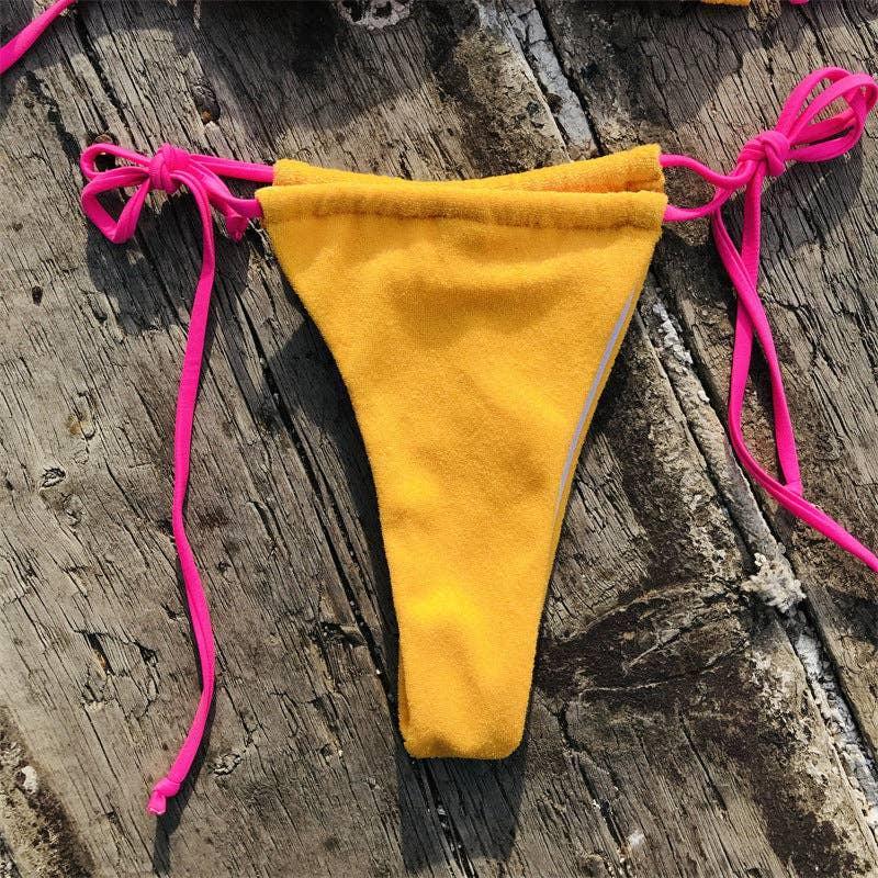 Color Block String Tie 2PCS Bikini Set