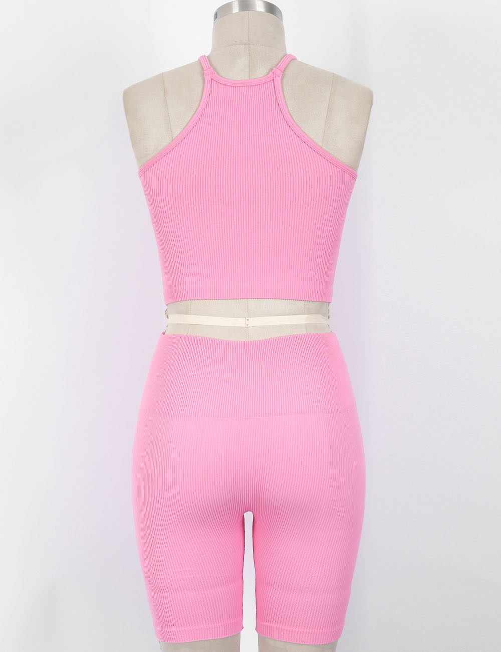 Ladies Seamless Ribbed Knit Elastic Waist Biker Shorts