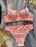 Ladies Floral Embroidery See Through 2PCS Lingerie Set 8HF4113