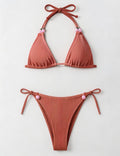 Ladies Ribbed Beaded Halter Triangle 2 Piece Bikini Set