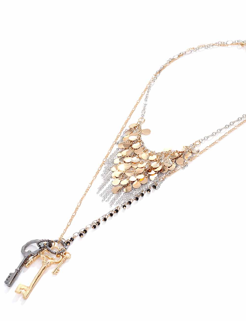 Ladies Key Coin Pendant 2PCS Layer Chain Necklace Set
