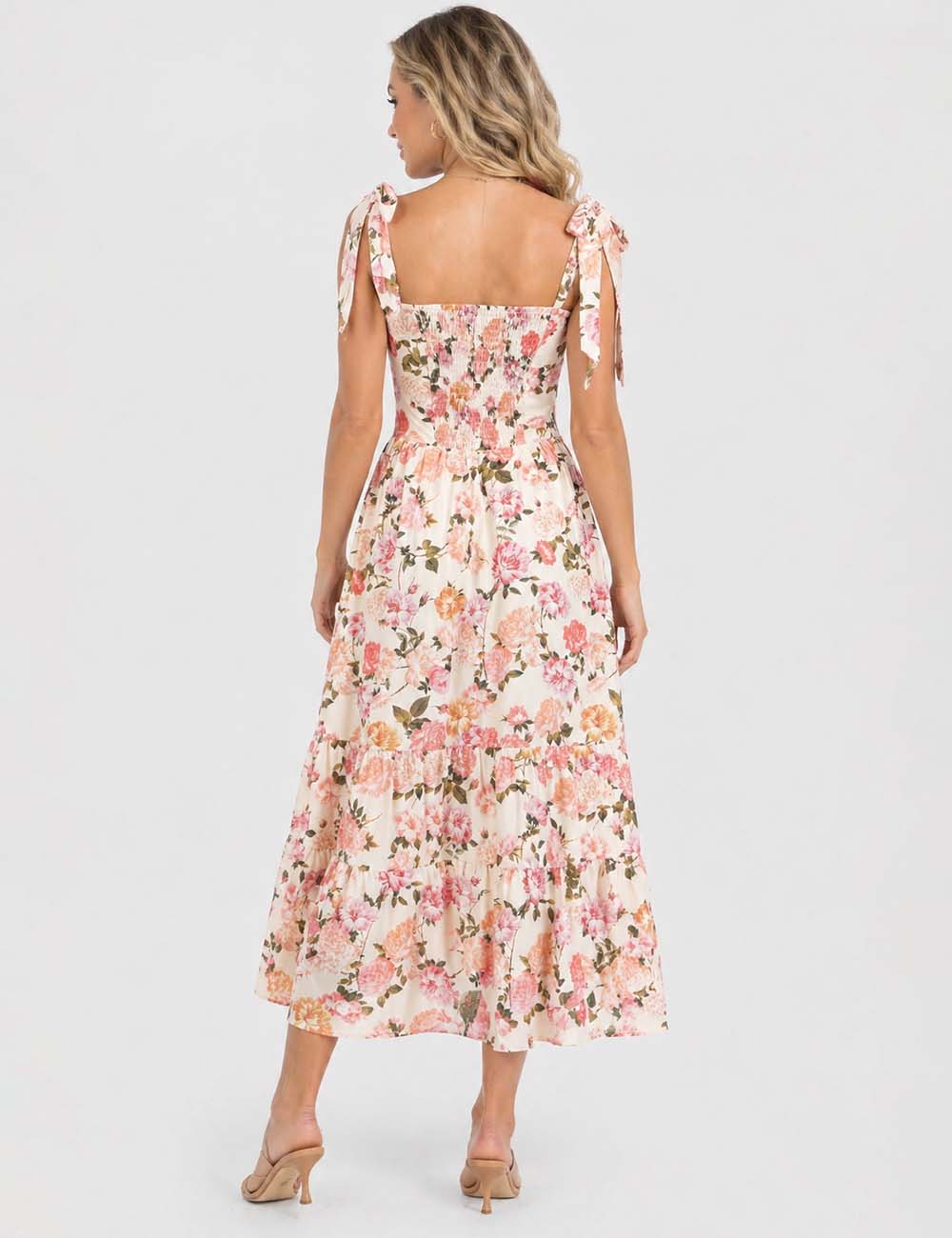 Ladies Floral Print Strap Shoulder Midi Dress