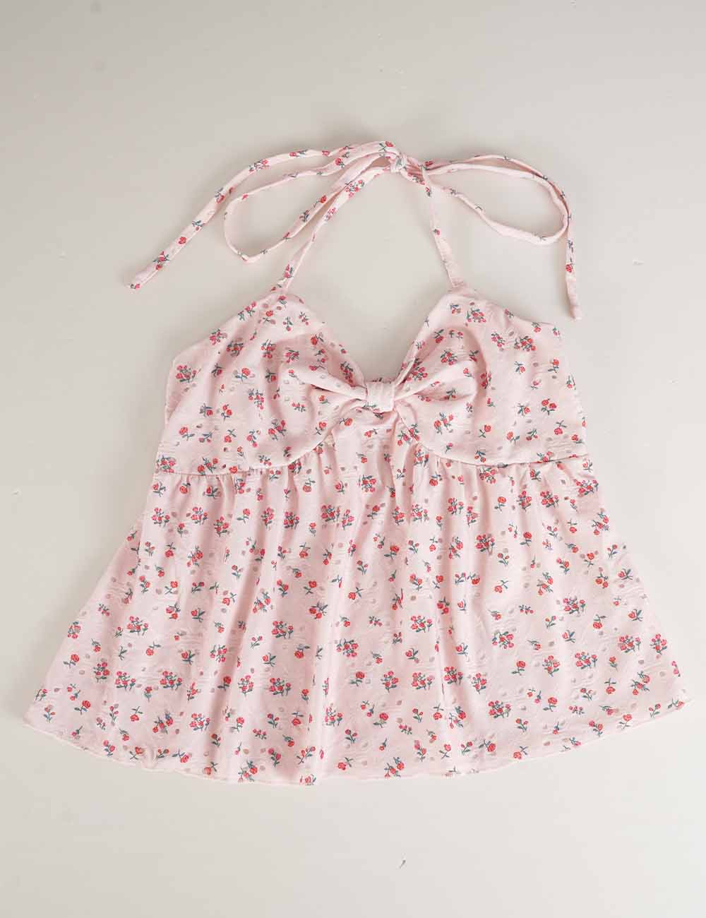 Ladies Floral Print Eyelet Halter Sleeveless Top