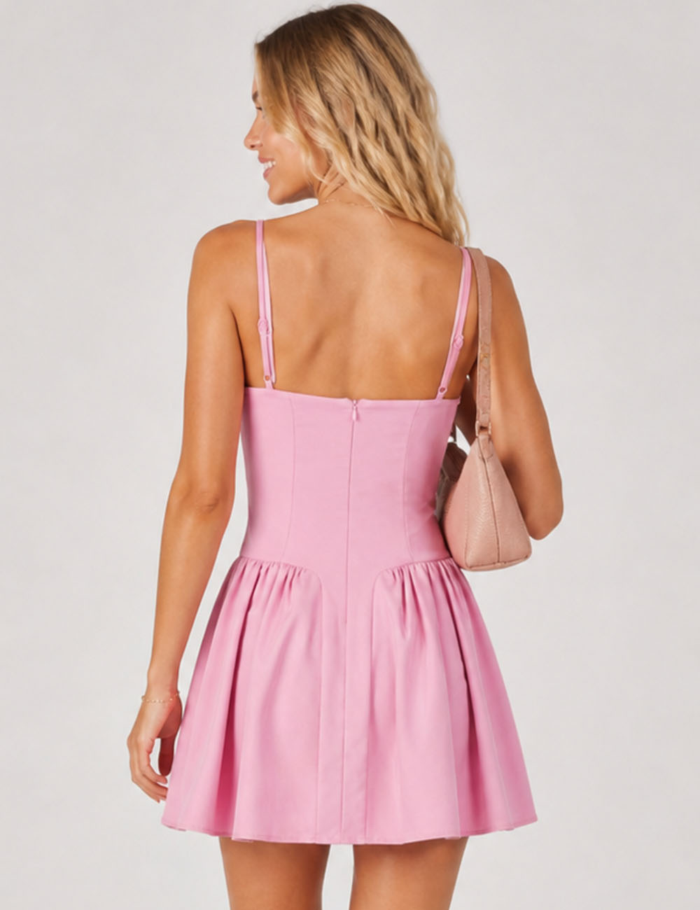 Ladies Chic Spaghetti Strap Flared Hem Bustier Cami Mini Dress