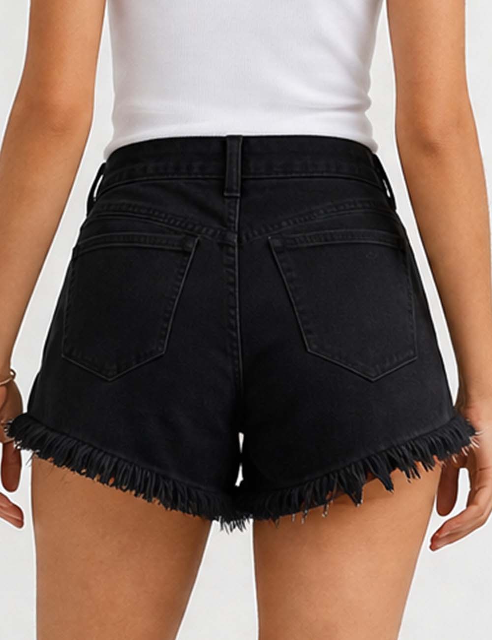 Ladies Distressed Raw Edge Frayed Hem Denim Shorts