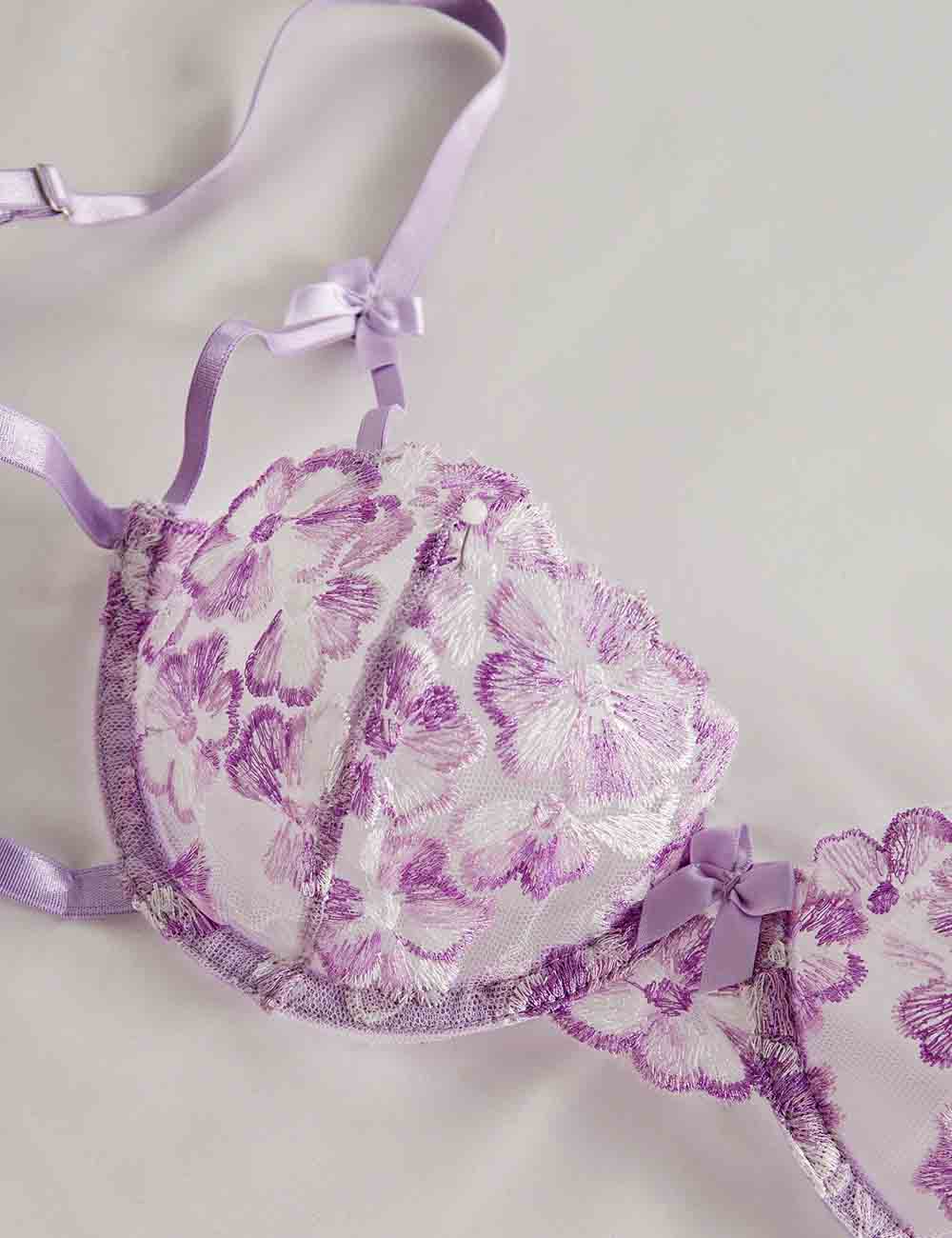 Ladies Floral Embroidery See Through 2PCS Lingerie Set 8XX0110
