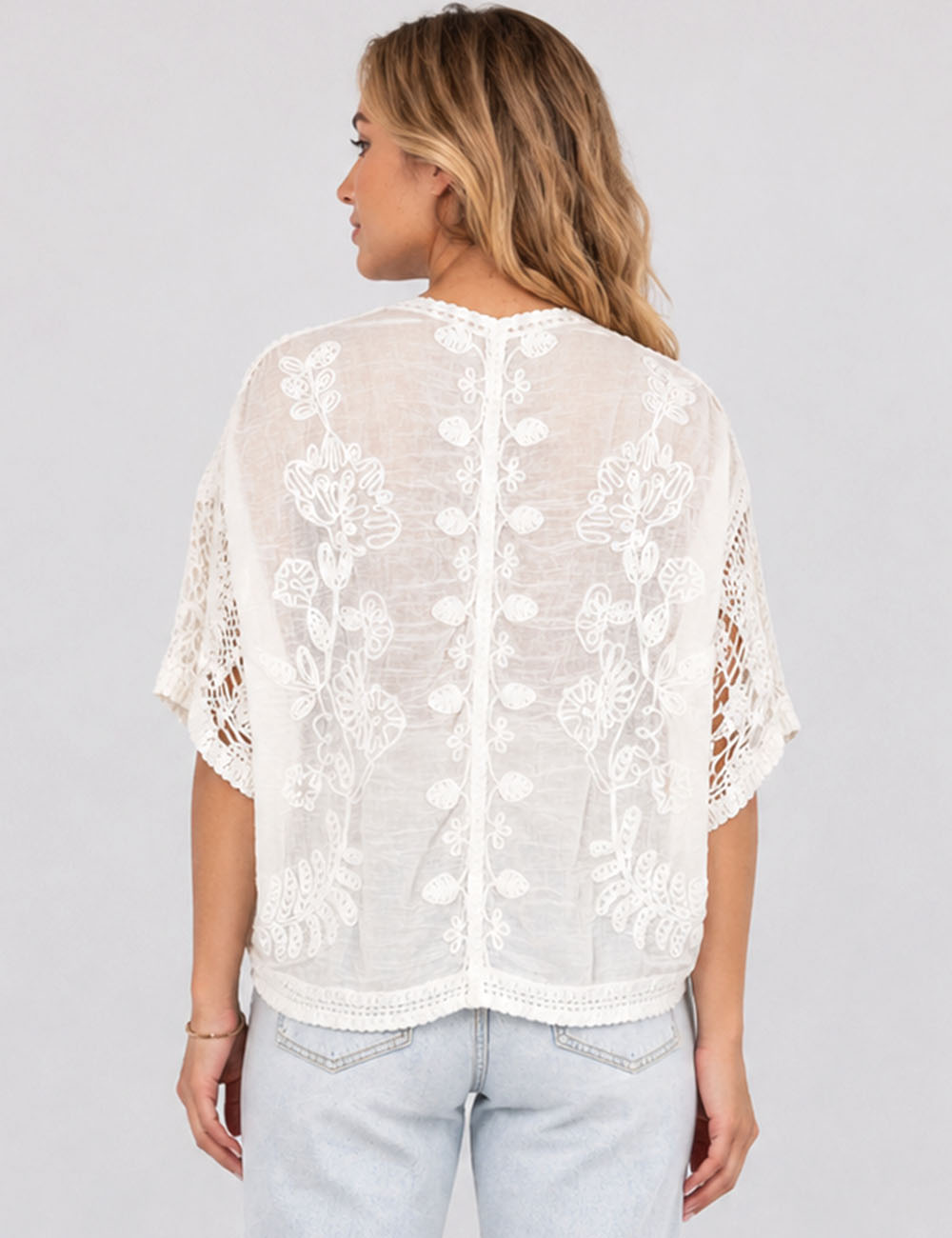 Ladies Boho Embroidery Crochet Knit Kimono Sleeves Cardigan