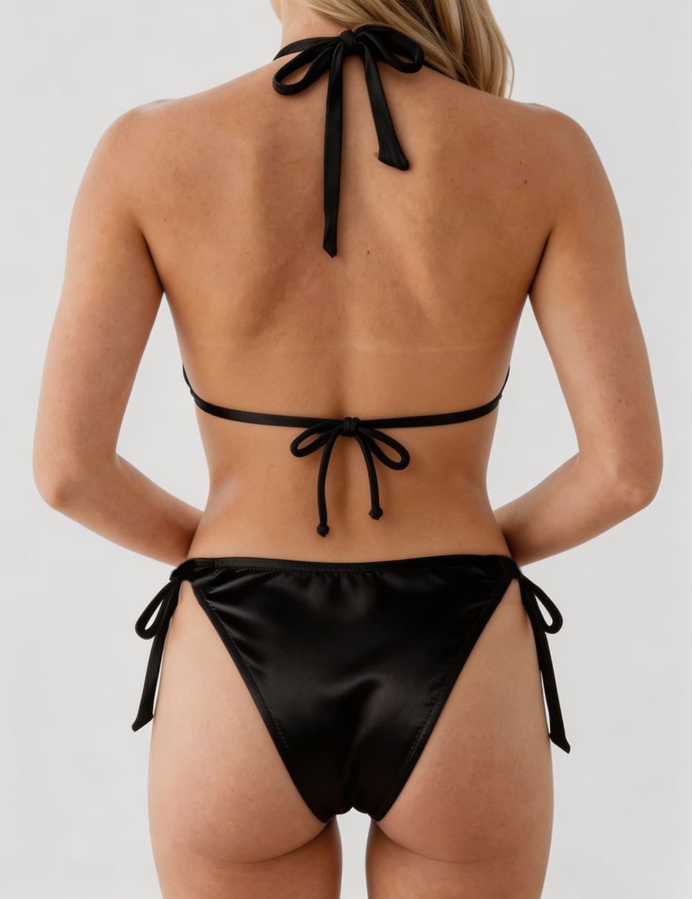 Ladies Solid Color Gold Buckle Halter Neck Triangle Bikini Set