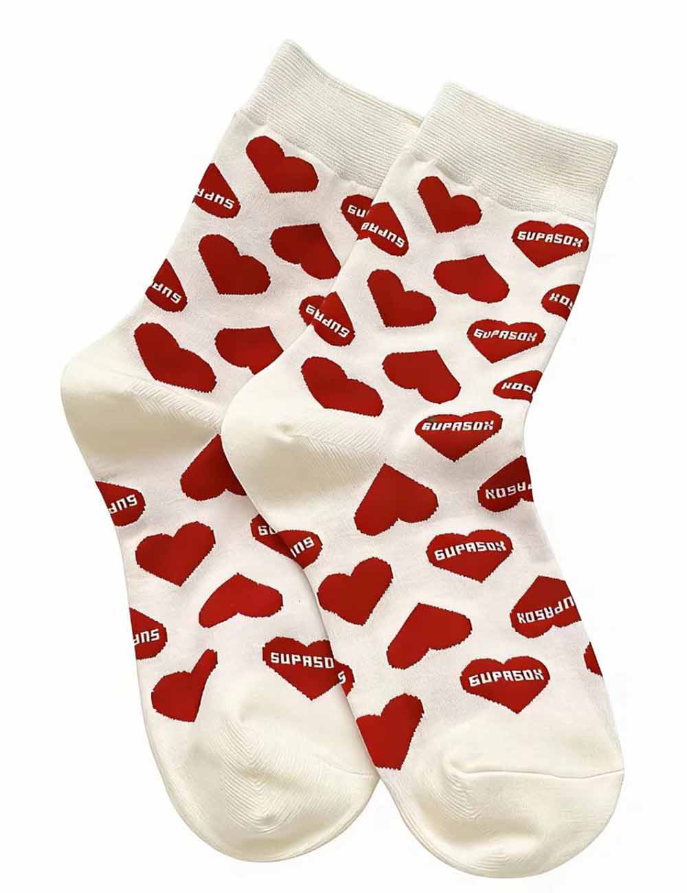 Ladies Valentine Cute Heart Pattern Knit Midi Calf Socks