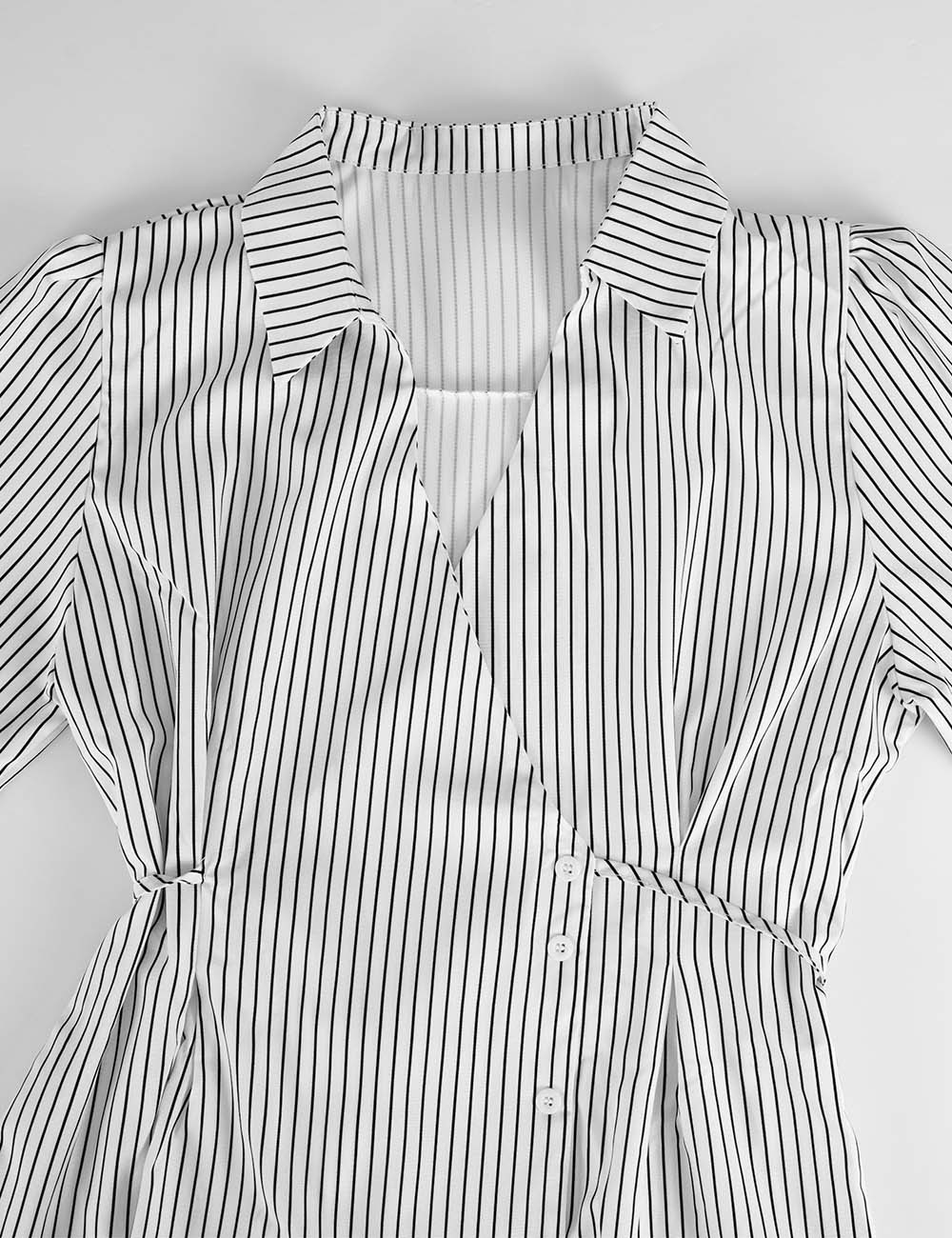 Ladies Striped Wrap V-Neck Tie Waist Long Sleeves Blouse