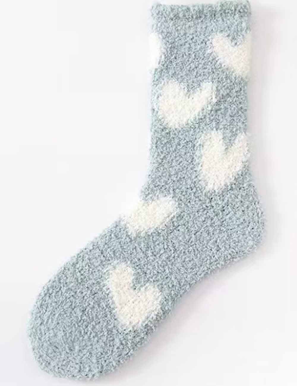 Ladies Valentine Heart Pattern Fuzzy Lounge Slipper Socks
