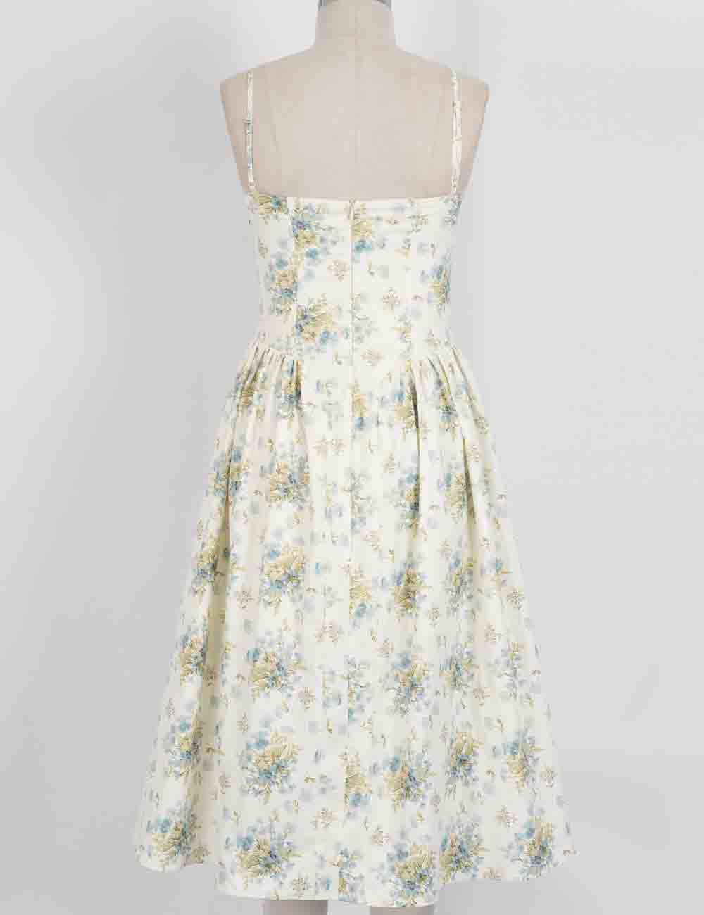 Ladies Floral Print Corset Spaghetti Strap Midi Dress