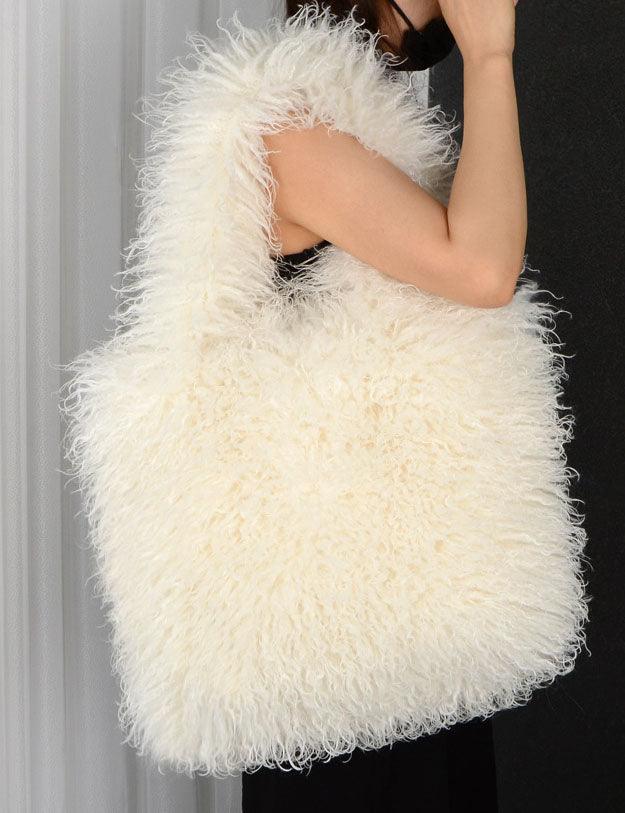 Ladies Faux Mongolian Fur Looking Tote Bag SKAB4092
