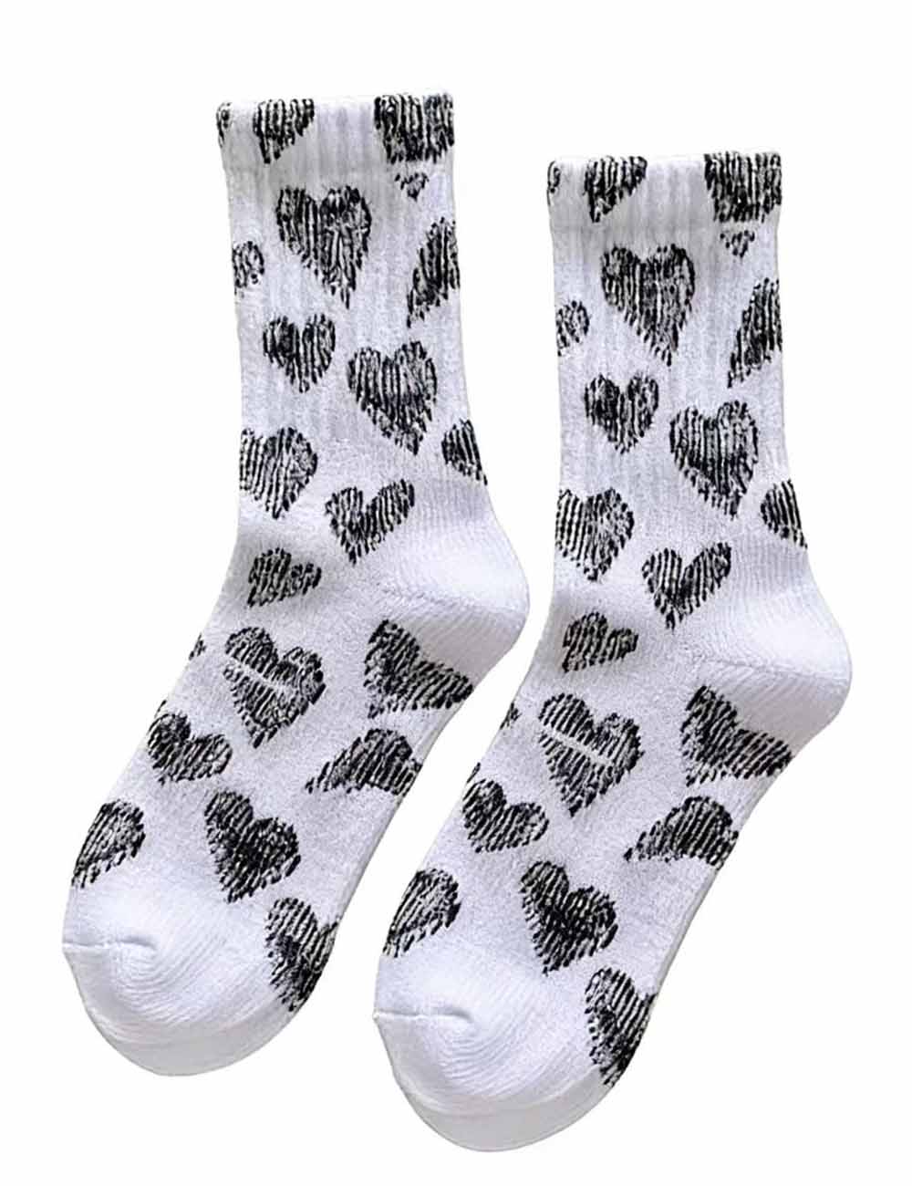 Ladies Valentine's Heart Pattern Ribbed Edge Knit Midi Calf Socks