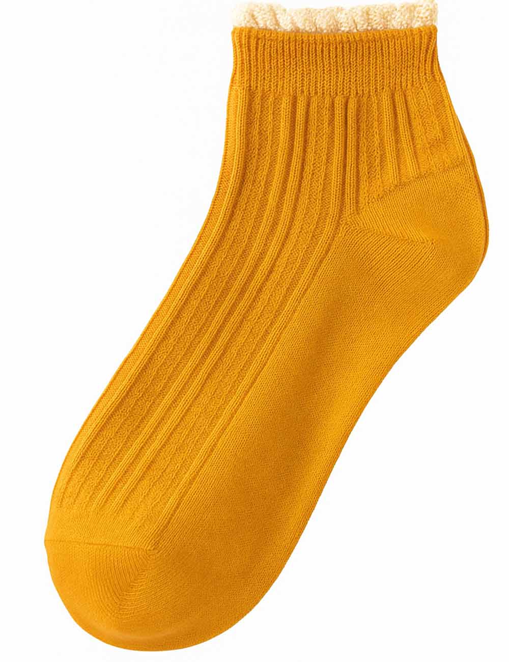 Ladies Lace Trim Ribbed Knit Ankle Crew Socks