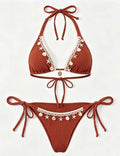 Ladies Shell Charm Halter Neck Ribbed Triangle 2 Piece Bikini Set