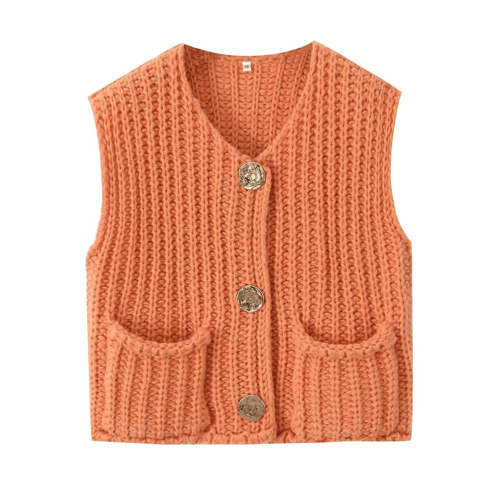 Ladies Solid Color Sleeveless Open Knit Sweater Vest
