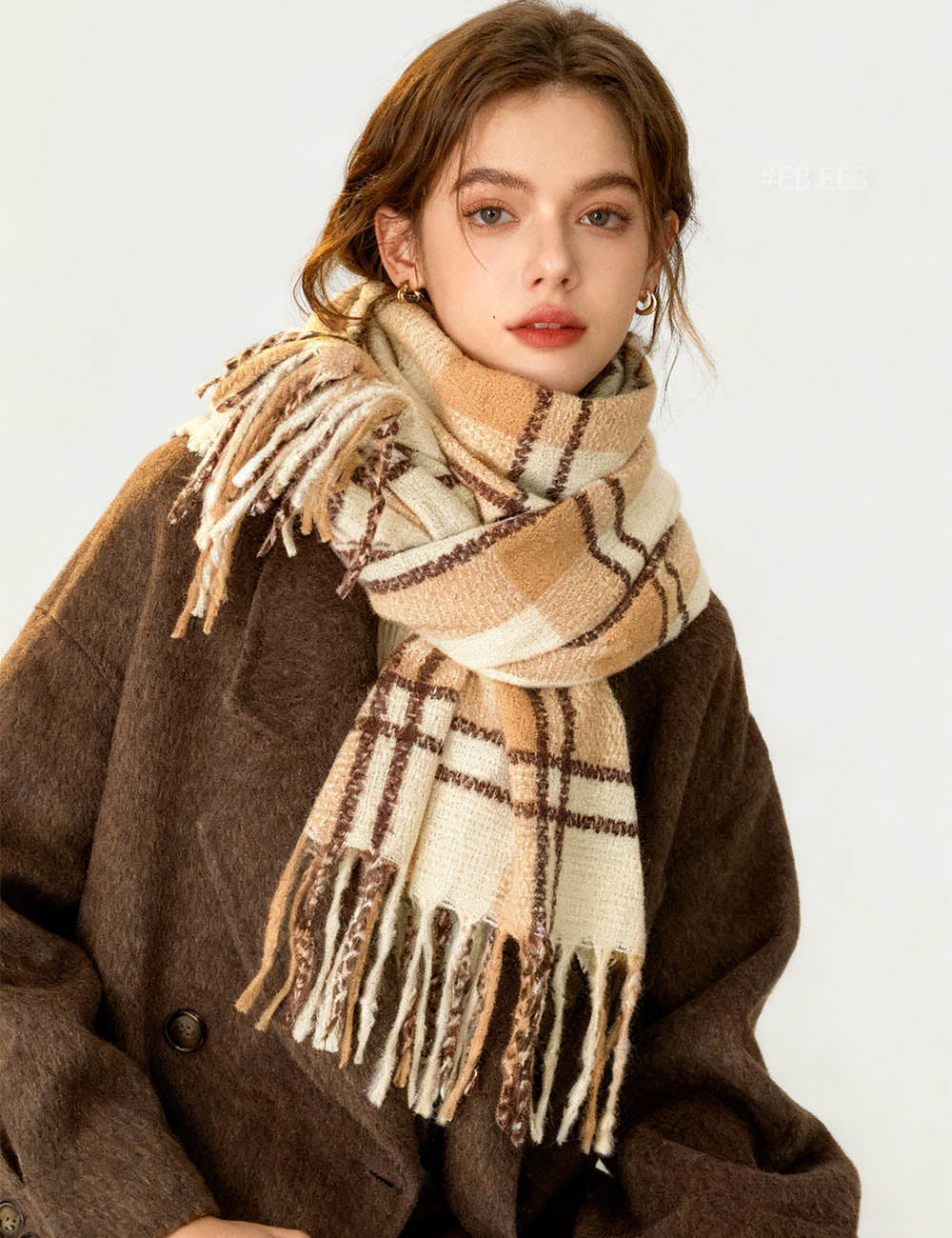 Ladies Soft Winter Checked Tassel Knit Scarf