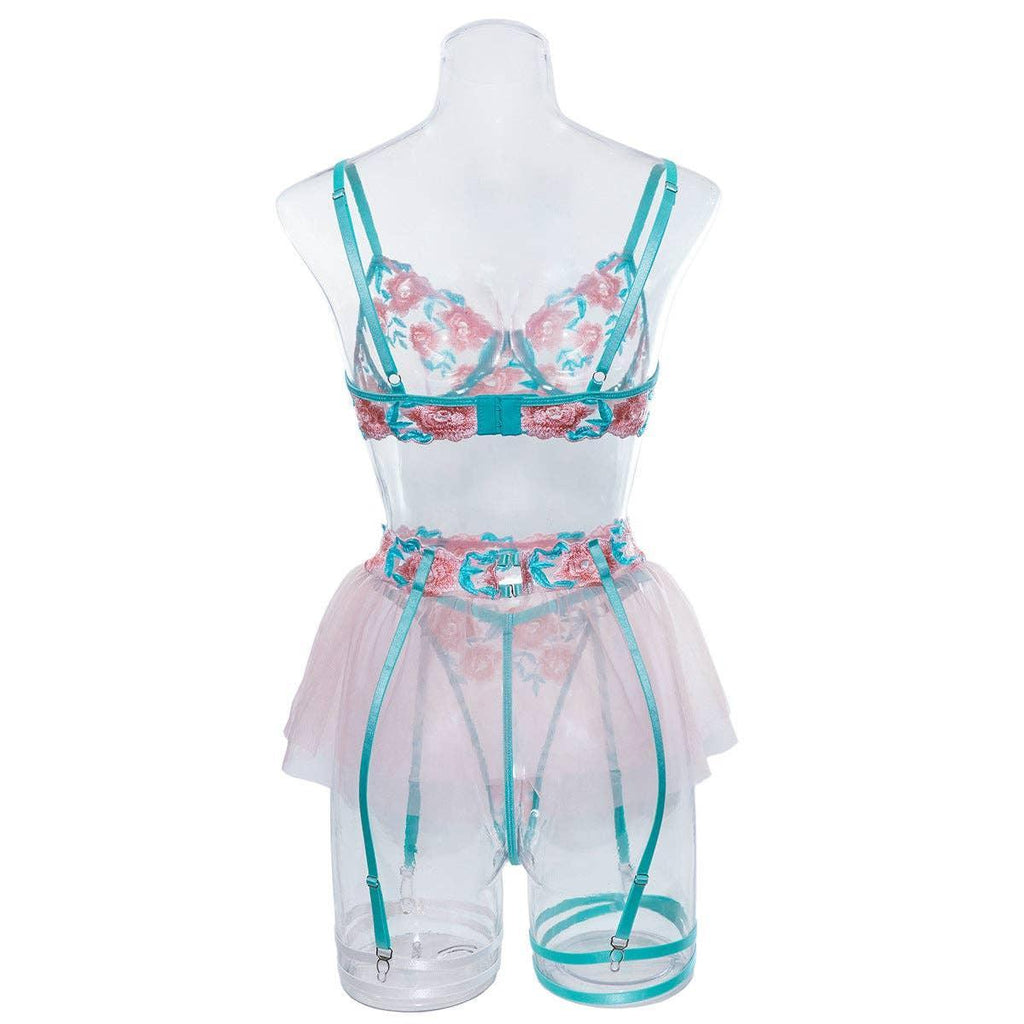 Floral Embroidery Sexy Lingerie Set with Garter
