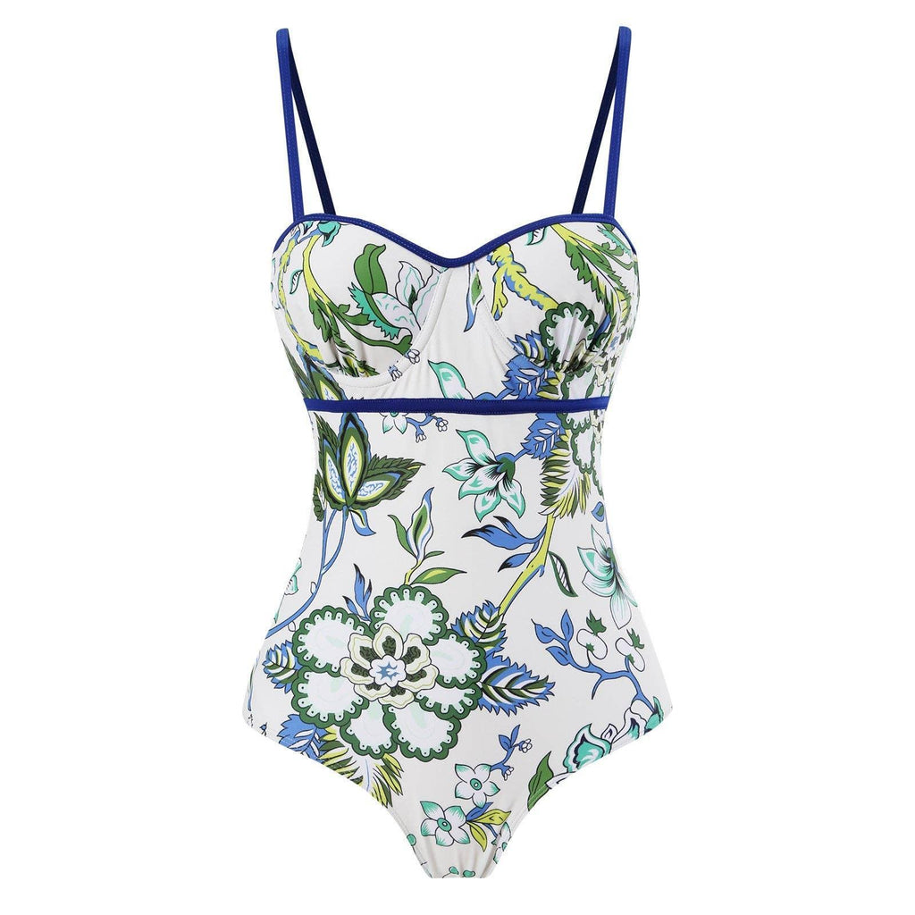 Floral Print Multicolor One Piece Swimwear with Cover
