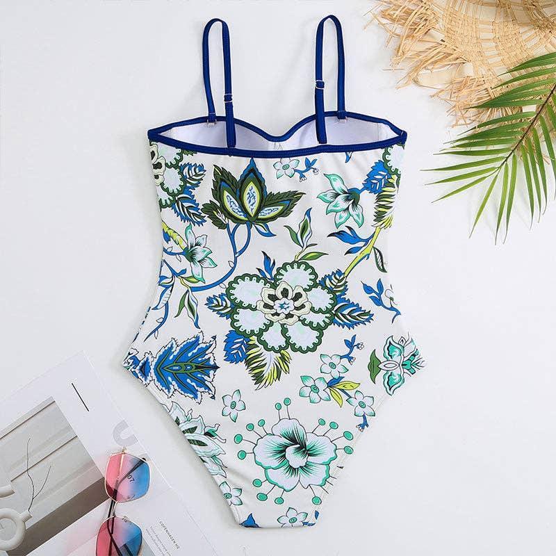 Floral Print Multicolor One Piece Swimwear with Cover