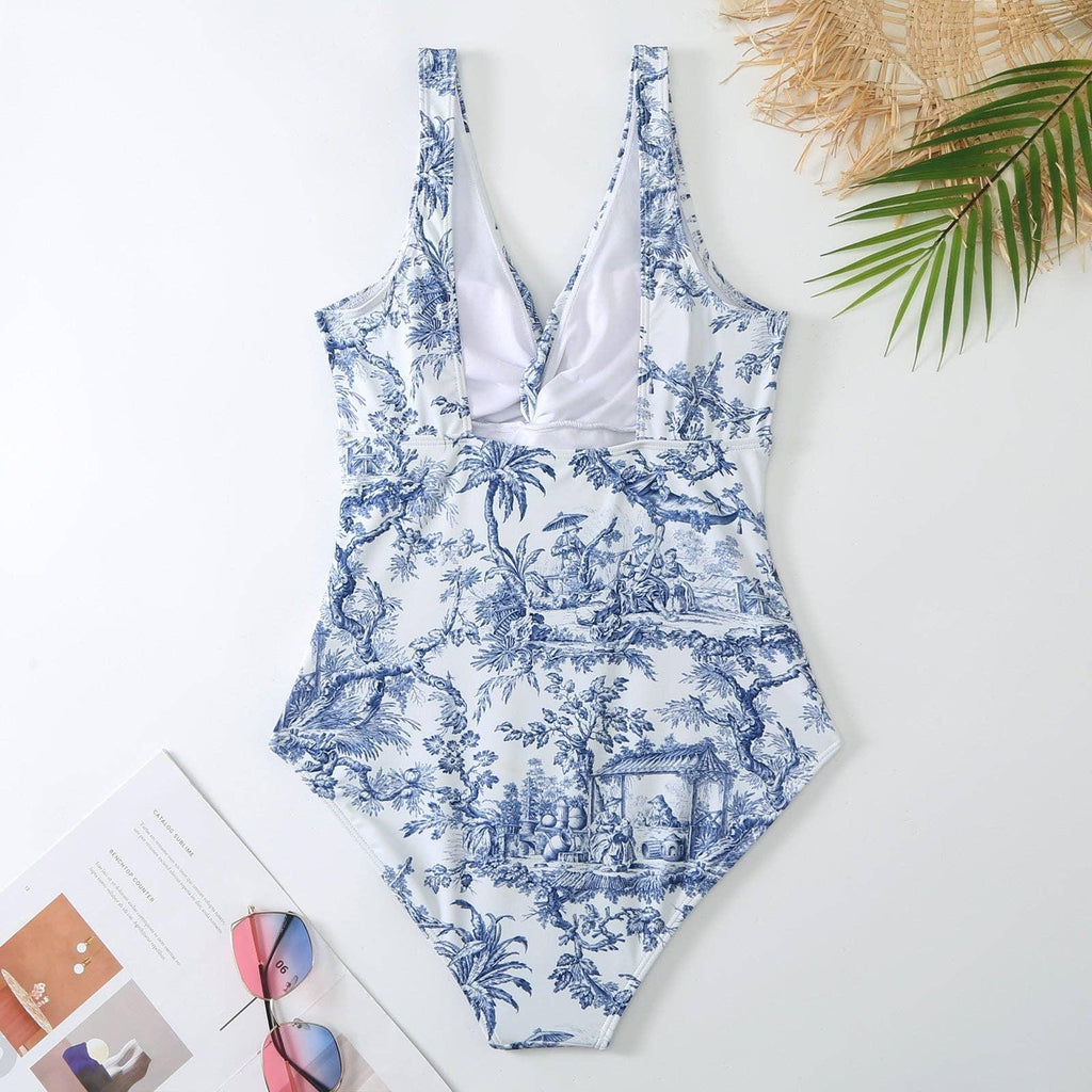 Floral Print One Piece Swimwear with Cover