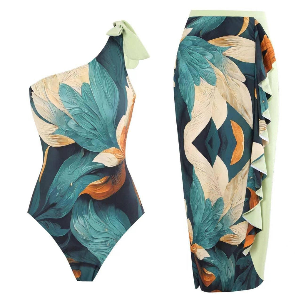 Floral Print One Piece Swimwear with Cover