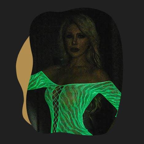 Glow in The Dark See Through Fishnet Bodystocking Teddy
