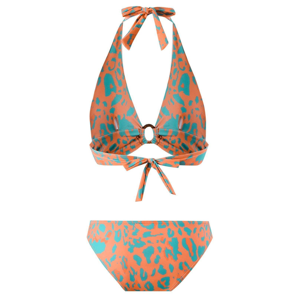 Halter Leopard Print 2PCS Bikini Set with Cover