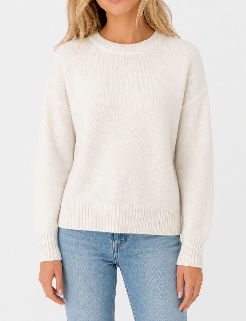 Ladies Crew Neck Cropped Knit Sweater