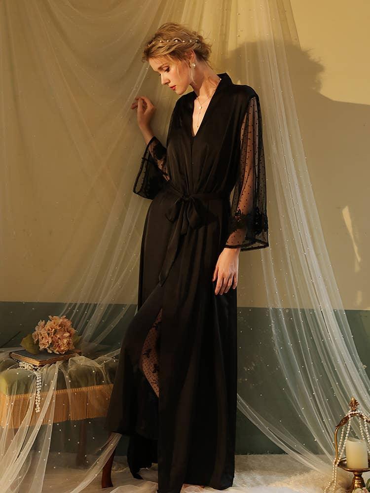 SWEETKAMA Lace Night Gown, Silk Robes,Bridal Party Robes,with Babydoll