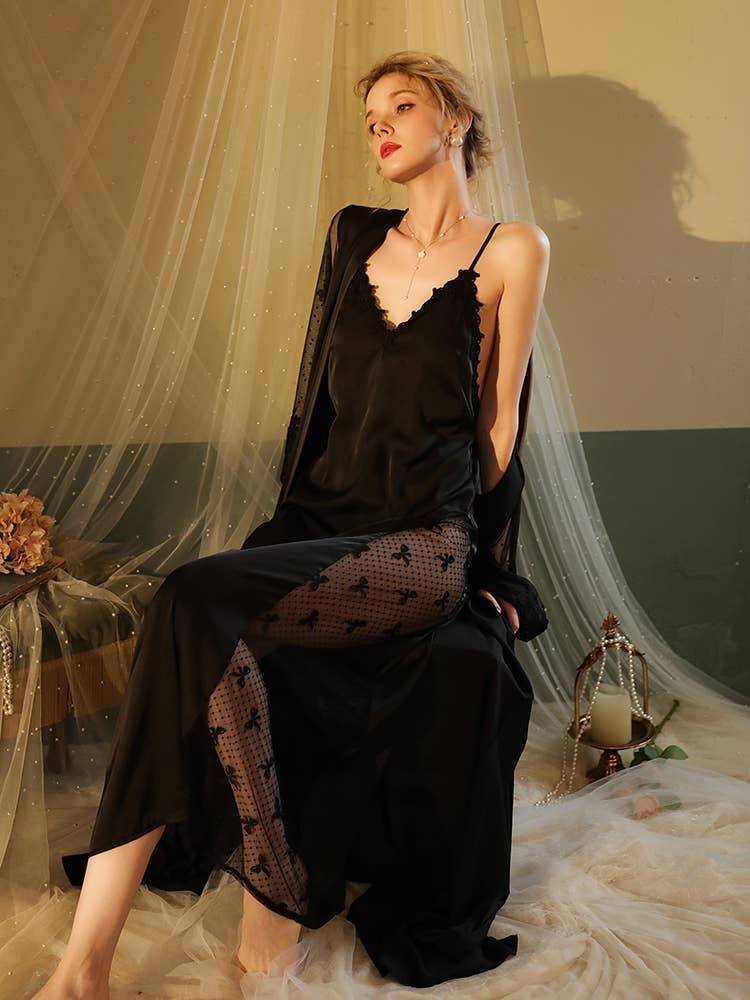 SWEETKAMA Lace Night Gown, Silk Robes,Bridal Party Robes,with Babydoll